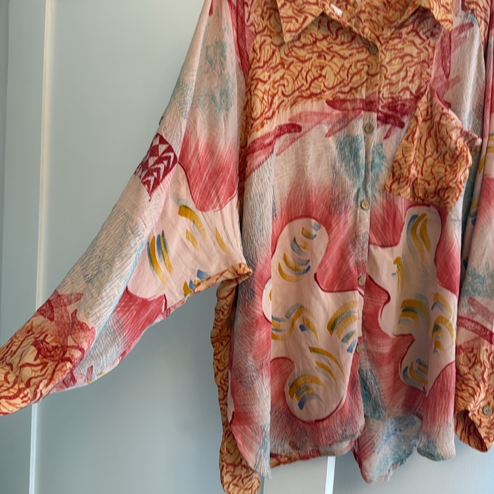Abstract Long-Sleeve Button Front Dress - Pink Multi - Picture 3 of 4
